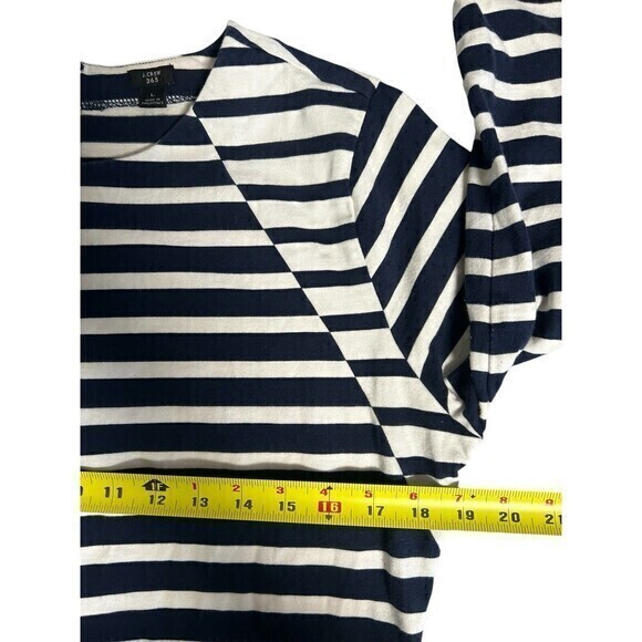 J. Crew 365 Women's Navy Blue White Stripe Long Sleeve Fit & Flare Knit Dress L - Picture 6 of 7